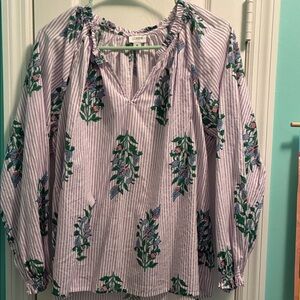 J. Crew Lavender Striped Floral Peasant Tunic